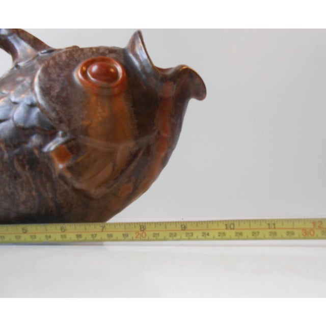 Brown Danish Stoneware Fish Jug in Earthy Glazes by Michael Andersen, 1940s For Sale - Image 8 of 9