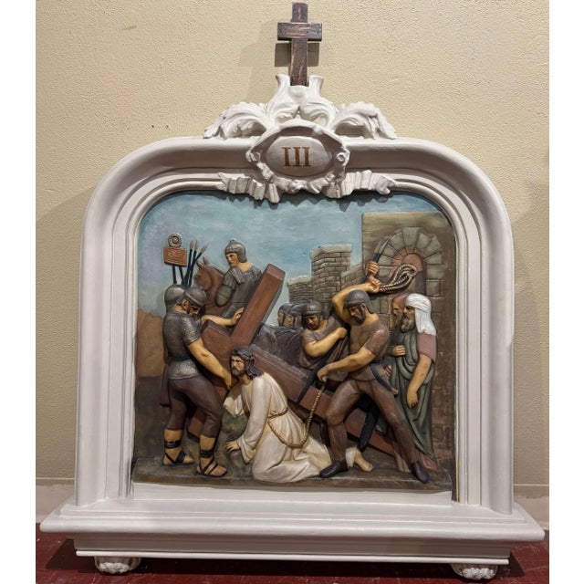 Mid 19th Century Complete Set of 14 19th Century French Polychrome Stations of the Cross Panels For Sale - Image 5 of 12