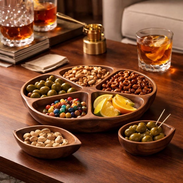 Mid 20th Century Mid 20th Century Asian Monkey Pod Wood Snack Bowl Set – 5-Piece For Sale - Image 5 of 5