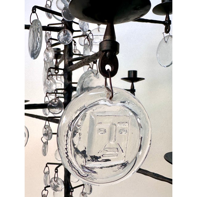 Large Vintage Candle Chandelier in Mouth-Blown Glass and Wrought Iron by Erik Höglund for Boda Smide, 1960s For Sale - Image 16 of 18