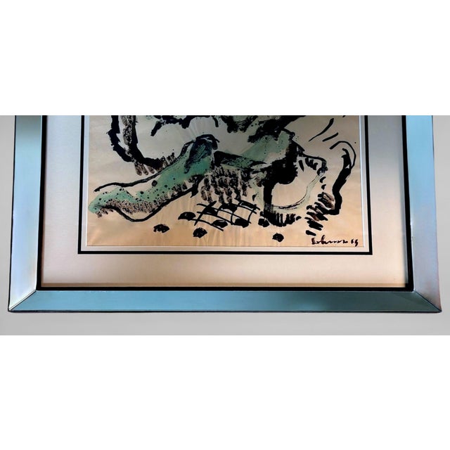 Mid 20th Century Italian Mirrored Frame With an Abstract Design on Textured Paper For Sale - Image 4 of 18