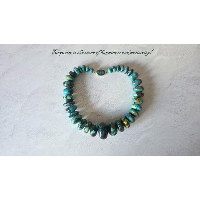 Hubei Turquoise Beaded Necklace With Sterling Silver Turquoise Clasp, 21.5" For Sale - Image 9 of 10