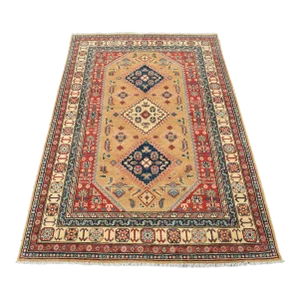 Kazak Rug 5′ X 6’11” Brown Wool Tribal Hand-Knotted Oriental Carpet