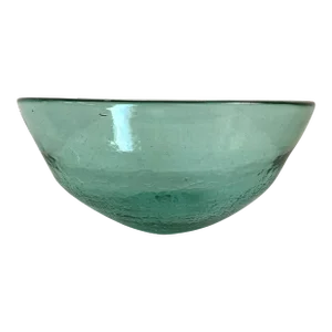 Late 20th Century Tropical Turquoise Blown Crackled Glass Handmade Bowl