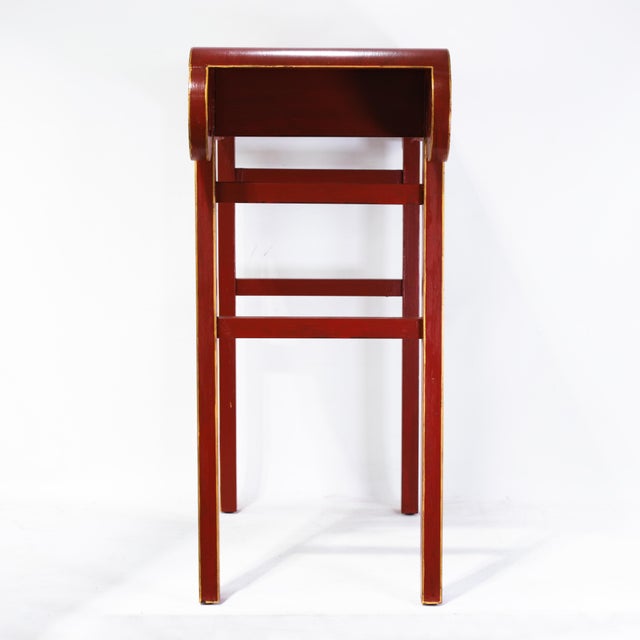 Vintage Chinese Red Lacquer Console Table With Gilt Landscape Scenery and Scroll Ends For Sale - Image 10 of 18