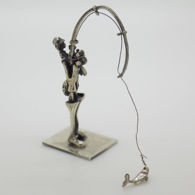Vintage Italian Genuine Silver 800 Fisherman Dollhouse Miniature Figurine by Yeso, Arezzo, 1970s For Sale - Image 4 of 13