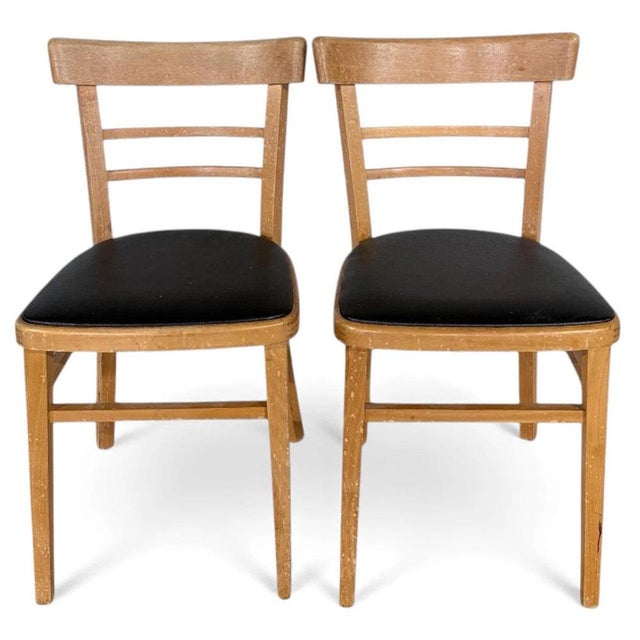 Mid-Century Beech Dining Chairs with Black Vinyl Seats, 1950s, Set of 2 For Sale - Image 9 of 9