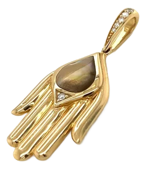 Kabana Diamond Mother of Pearl 14k Yellow Gold Hand of Gold Pendant