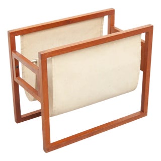 Newspaper Stand in Teak and Linen by Henning Wind-Hansen for Sika Møbler, 1960s For Sale