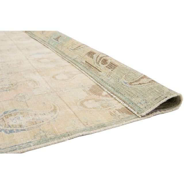 Antique Beige Wool Rug Persian Tabriz Boteh Designed From the 1920s For Sale - Image 4 of 10