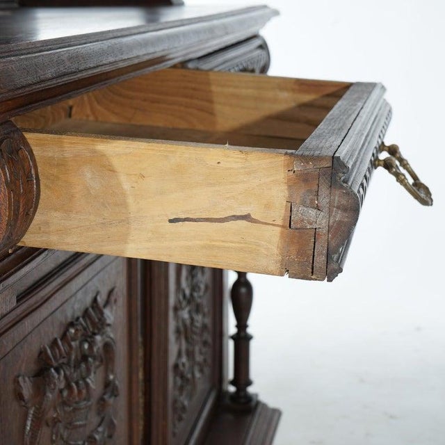 Antique Renaissance Revival Figural Carved Knight & Horse Oak Hunt Board C1890 For Sale - Image 6 of 18