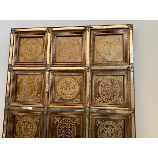 Engraved and Gilded Mirror Panel Wall Art in Lacquered Frame with Mirrored Insets For Sale - Image 12 of 14