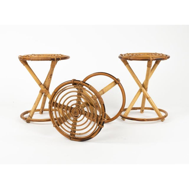 Round Stools in Rattan and Bamboo, Italy, 1960s For Sale - Image 3 of 18