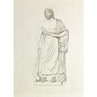 Antique Italian Copper Engraving - Male Statue With Snake For Sale