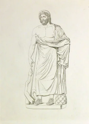 Antique Italian Copper Engraving - Male Statue With Snake