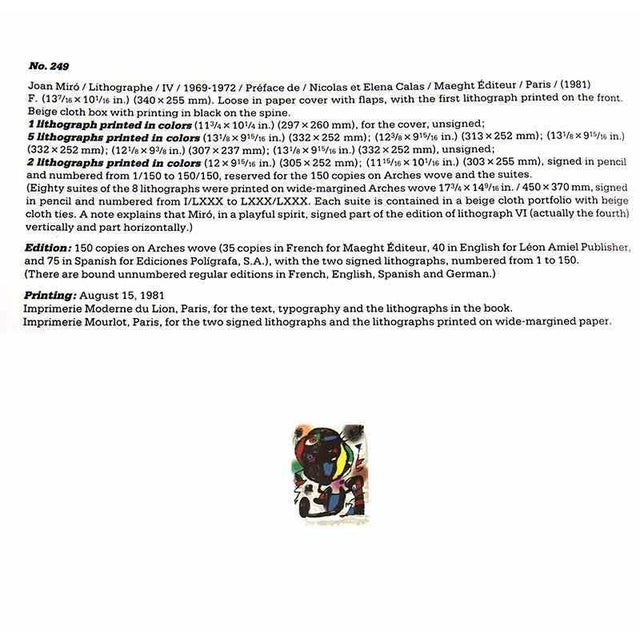 Abstract Joan Miro (1893-1983) Original Color Lithograph 1981 in Custom Frame W/Cat. Ref. Auth. (M1260) For Sale - Image 3 of 4