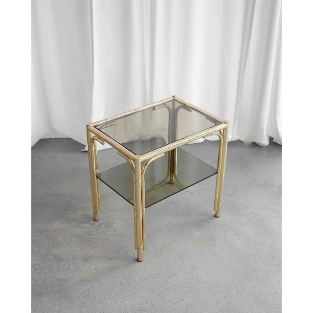 Metal French Brass Side Table with Smoked Glass, 1970s For Sale - Image 7 of 7