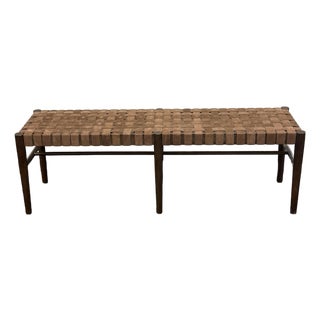 Pottery Barn Skylar Woven Leather Bench For Sale