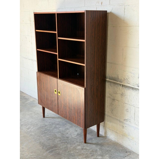 Wood Rosewood Bookcase Storage Cabinet With Lower Doors Danish Mid-Century Modern 1960s For Sale - Image 7 of 11