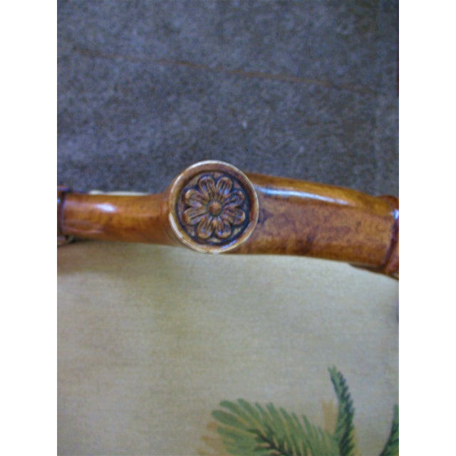 1990s Vintage Carved Wood Open Armchair With Palm Tree Back & Seat Design For Sale - Image 12 of 13