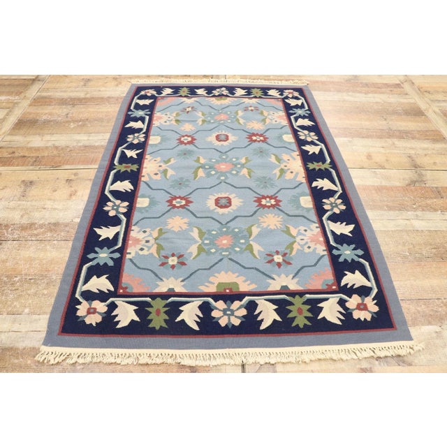 Textile Vintage Romanian Floral Kilim Rug - 03'11 X 05'11 For Sale - Image 7 of 9
