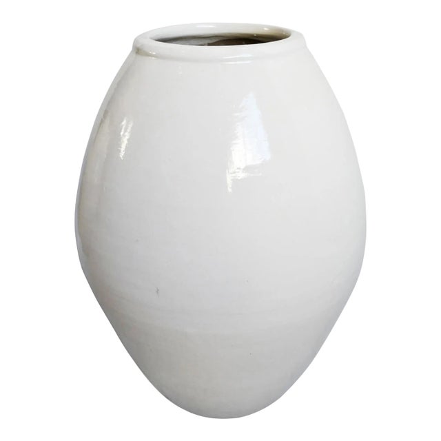 Asian Modern Vintage White Milk Oblong Ceramic Vase For Sale