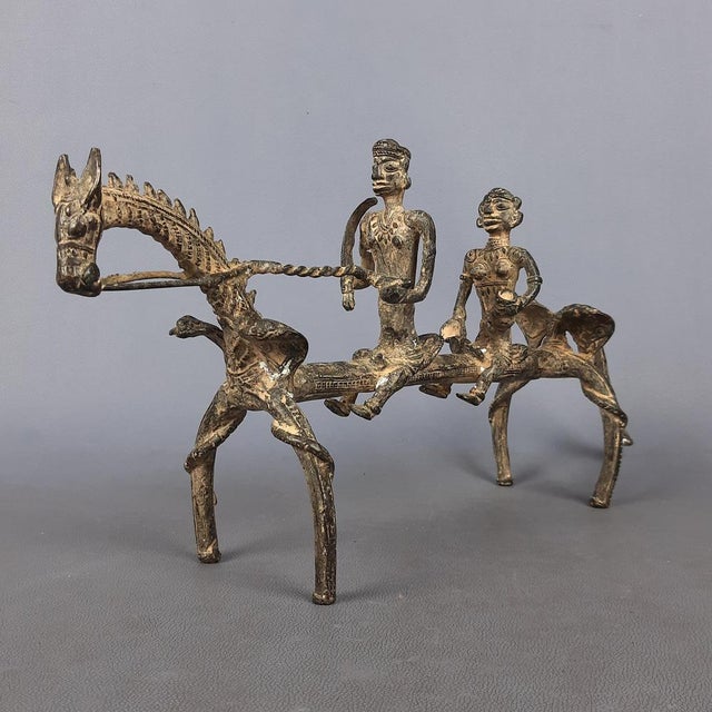 Metal African Bronze Sculpture Horse with Warriors, Early 1900s For Sale - Image 7 of 17