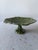 Green majolica footed pedestal desert plate featuring a cabbage leaf pattern
