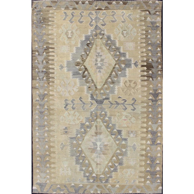 Vintage Tribal Kilim With Geometric Design in Taupe, Honey, Lavender, Gray & Tan For Sale - Image 12 of 12