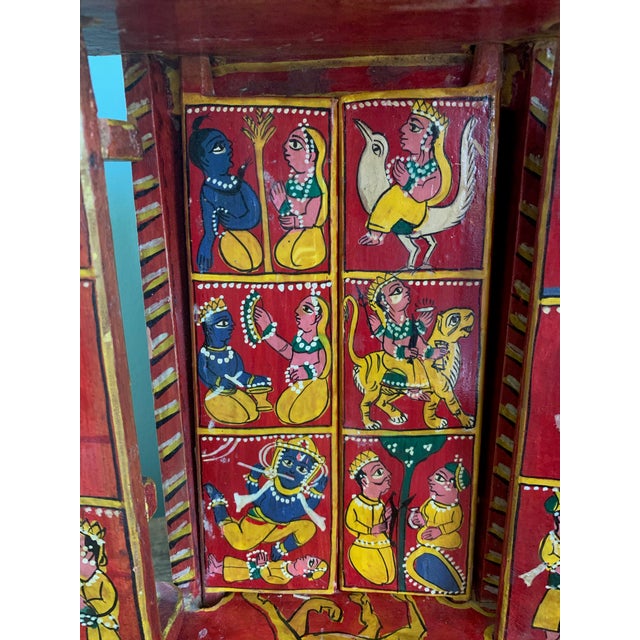 Antique Indian Hand-Painted Red Lacquer Wedding Box For Sale - Image 9 of 13