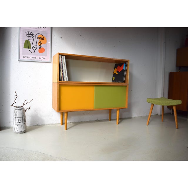 Wood Vintage Sideboard with Glass Sliding Doors from Veb Deutsche Werkstätten Hellerau, 1970s For Sale - Image 7 of 9