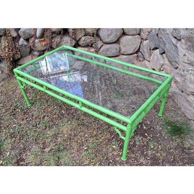 Vintage Aluminum Faux Bamboo Coffee Table Attributed to Meadowcraft For Sale - Image 4 of 7