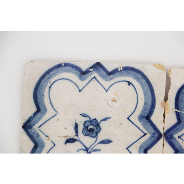 Baroque 18th Century Blue & White Flower Set of Two Tiles, Portuguese For Sale - Image 3 of 12