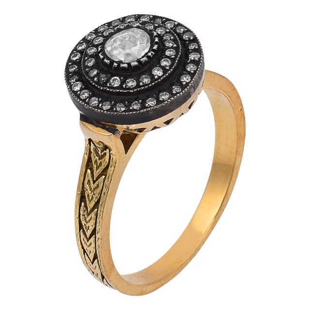 Vintage Rose Cut Diamond 18k Yellow Gold Cocktail Ring, Size 7 For Sale