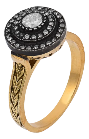 Vintage Rose Cut Diamond 18k Yellow Gold Cocktail Ring, Size 7