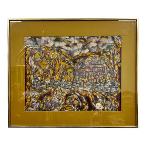 Mid Century Batik Painting October Landscape Marion Knudsen
