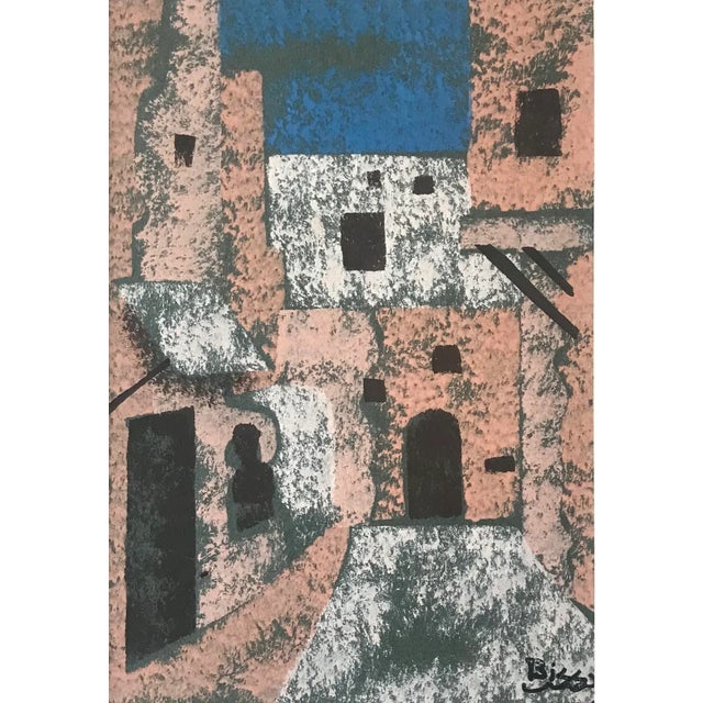 Modern Vintage Modernist Painting of a Italian Mediterranean Village by Cirno Sergio Bissi For Sale - Image 3 of 8