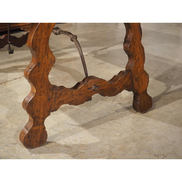 A 1900s Spanish Library Table Desk With Iron Stretchers, Shallow Frieze Drawers For Sale - Image 14 of 18