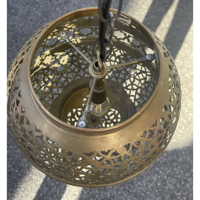 Set of 2 Vintage Moroccan Brass Hanging Lights For Sale - Image 9 of 12