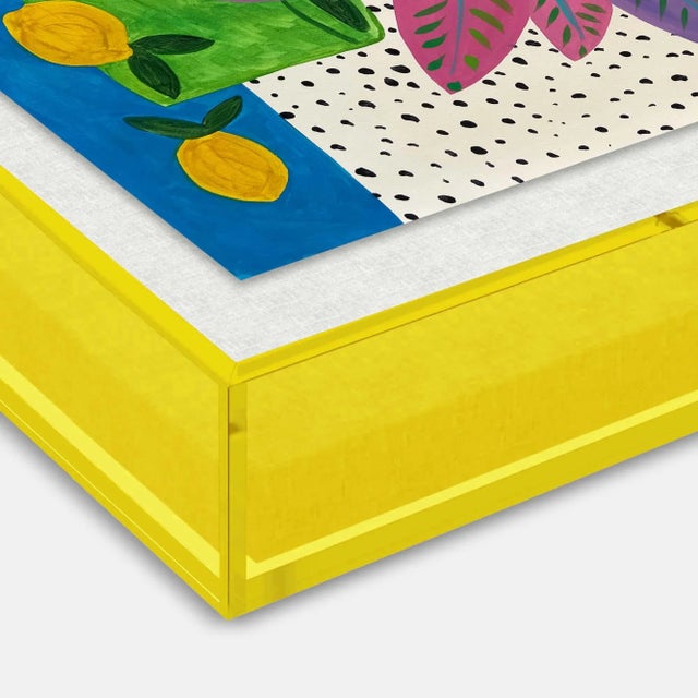 DESCRIPTION: Pink and Purple Plant by Jelly Chen in Bright Yellow Acrylic Shadowbox, Small Art Print SPECIFICATIONS: Type:...