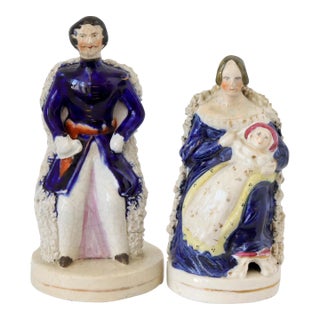 C. 1840s English Staffordshire Queen Victoria & Prince Albert Figures For Sale