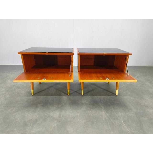 1960s Mid-Century Modern Czech Nightstands with Glass Tops, 1960s, Set of 2 For Sale - Image 5 of 18
