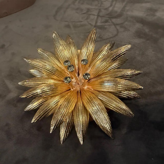 Contemporary 2000s High Quality Costume Jewelry Gilt Metal Italian Flower Brooch For Sale - Image 3 of 14