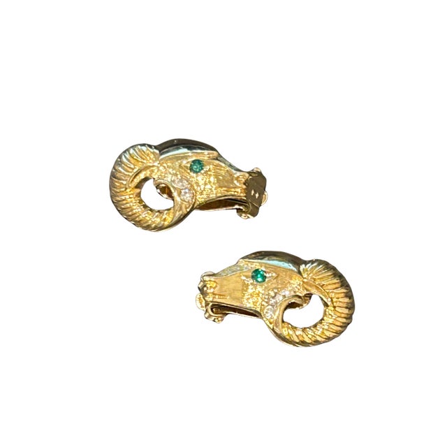 Vintage KJL for Avon Ram Head Clip-On Earrings – Kenneth Jay Lane 1980s Gold-Toned Statement Jewelry These stunning...