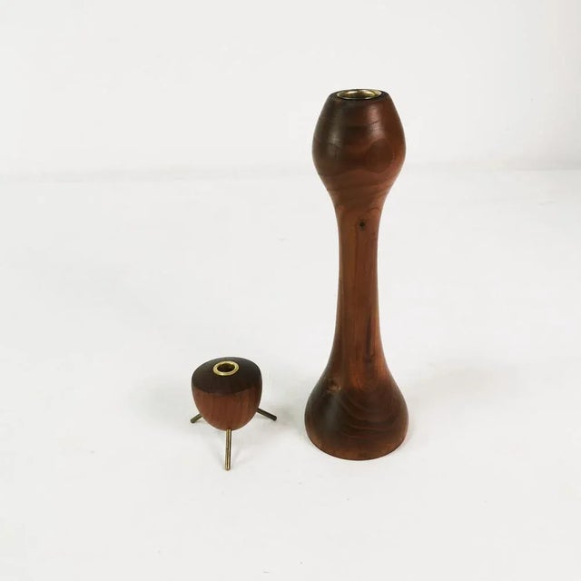 Modernist Teak Candlesticks, Denmark, 1960s, Set of 2 For Sale - Image 6 of 7