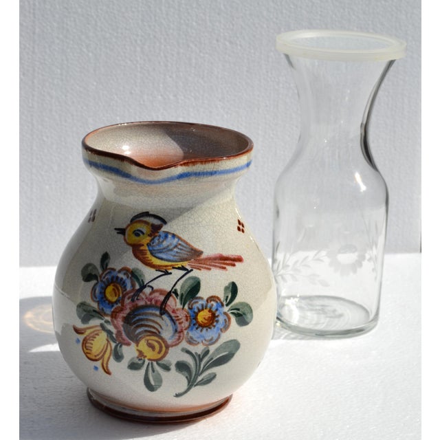 1950s American Earthenware Stoneware Folk Art Pitcher Hand Painted Rustic Cottage For Sale - Image 17 of 18