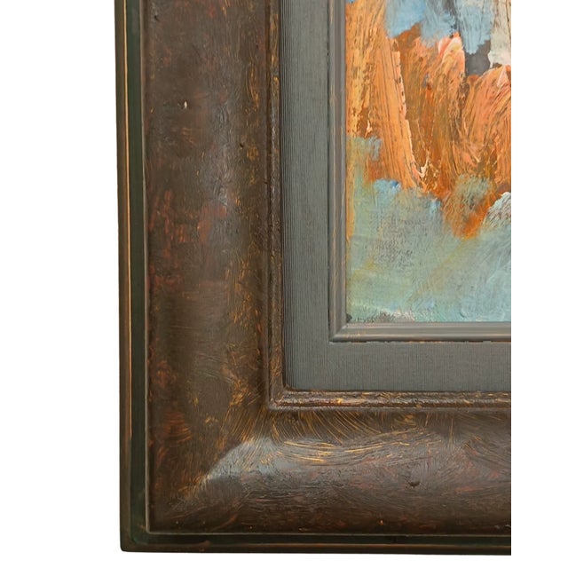 1986 Signed Abstract Painting in Blue and Orange With Solid Wood Frame For Sale - Image 6 of 7