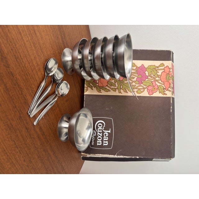 Vintage French Bistro Style Stainless Steel Ice Cream Bowls and Spoons from Jean Couzon, 1970s, Set of 12 For Sale - Image 7 of 8
