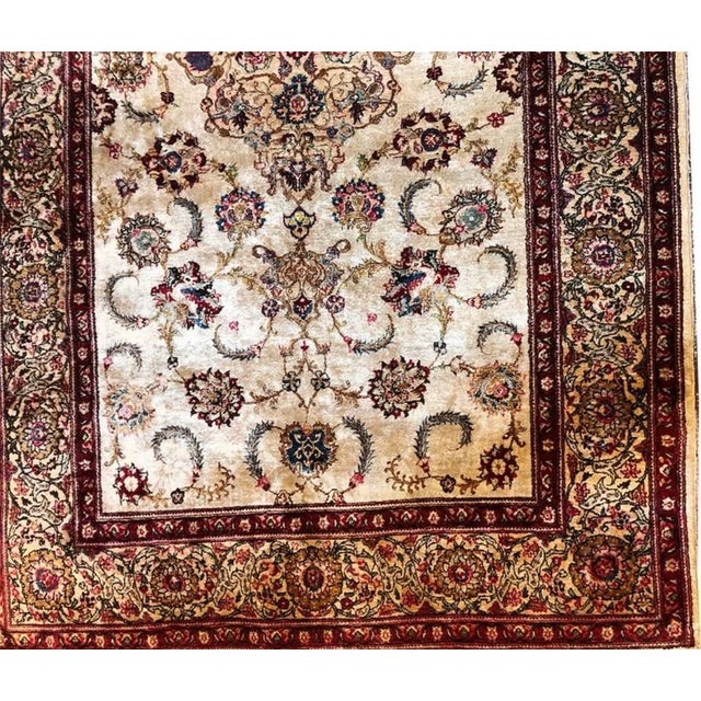A Stunning Antique 100% Silk Persiam Kashan Rug | Chairish