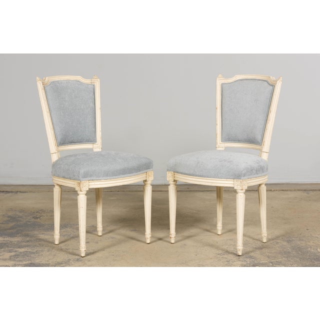 Set of 6 French Louis XVI Painted Dining Chairs in Dusty Blue, Early 20th Century For Sale - Image 15 of 18
